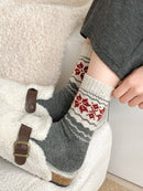 Rufia - Thickened Snowflake Patterned Mid-calf Socks: Grey - Buenz Gifts