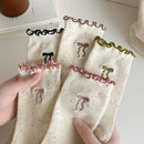 Rufia - Embroidered Bow Mid-Calf Socks: Black / One Size - Buenz Gifts
