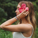 "Bloom" Maroon and Pink with Pressed Flowers Hair Tie Bracelets: Large - Buenz Gifts