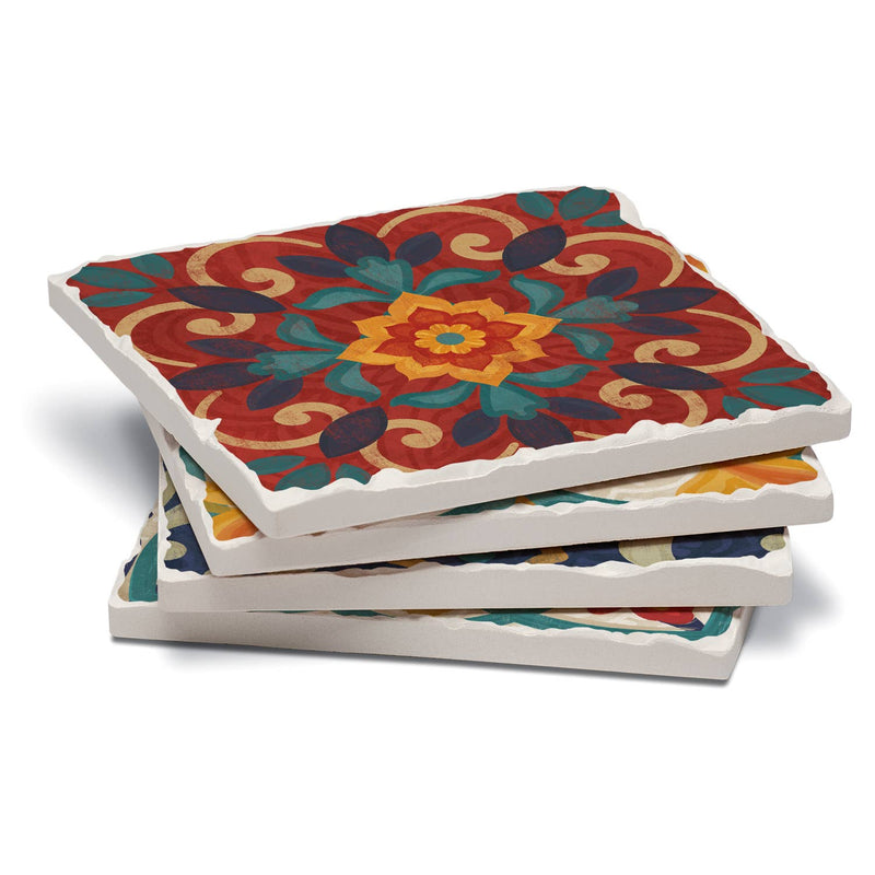 Spanish Villa Assorted Image Tumbled Tile Coaster 4 Pack