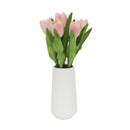Tulip Faux Arrangement in White Ribbed Ceramic Vase: WHITE