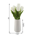 Tulip Faux Arrangement in White Ribbed Ceramic Vase: WHITE