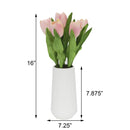 Tulip Faux Arrangement in White Ribbed Ceramic Vase: WHITE