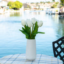 Tulip Faux Arrangement in White Ribbed Ceramic Vase: WHITE