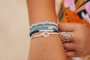 "Dream" Silver Hexagon Charm Blue Hair Tie Bracelets: Small