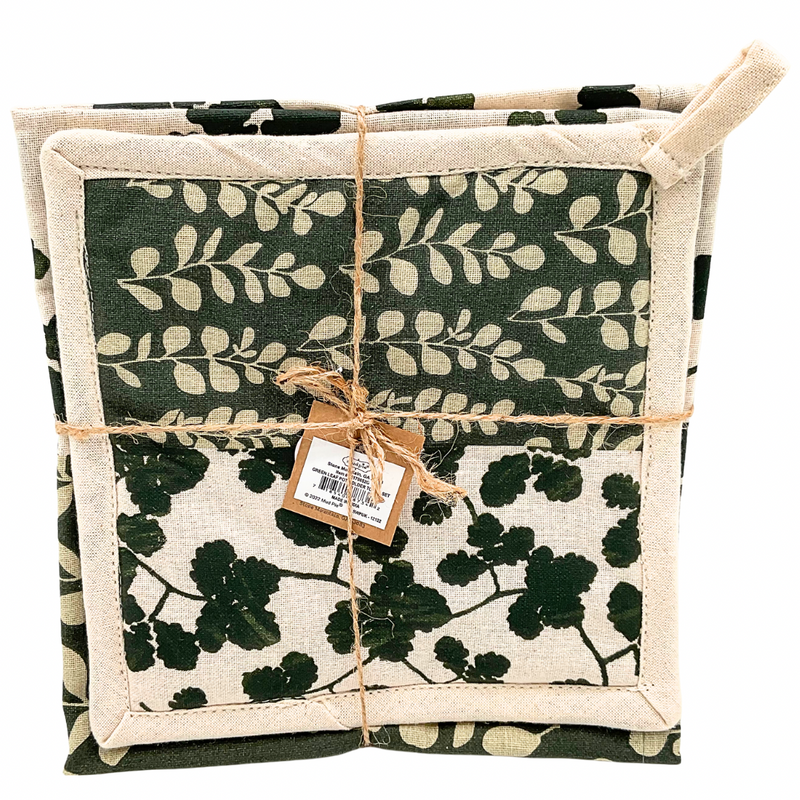 Green Leaf Pot Holder & Towel Set - Snogren