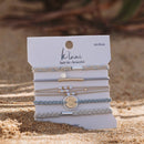 "Wonder" Soft Creams and Blues with Pearls and Gold Hair Tie Bracelets: Medium - Buenz Gifts