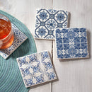 Blue & White Assorted Image Tumbled Tile Coaster 4 Pack