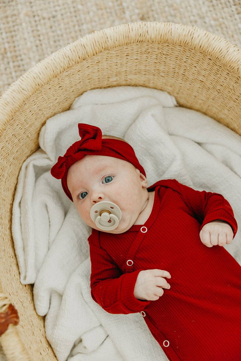 Knit Headband Bow - Cranberry