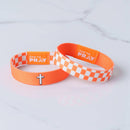 Tap To Pray® Wristband – Orange & White Checkers: Medium - Buenz Gifts