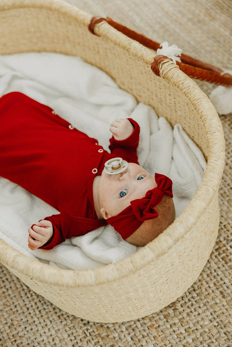 Knit Headband Bow - Cranberry