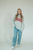 RED GINGHAM NEBRASKA APPLIQUE - GREY MOCKNECK *CUSTOMIZABLE*: 2XL - Buenz Gifts
