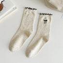 Rufia - Embroidered Bow Mid-Calf Socks: Black / One Size - Buenz Gifts