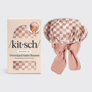 Oversized Satin Bonnet - Terracotta Checker - Buenz Gifts
