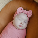Rib Knit Headband Bow - Rosewood