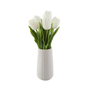 Tulip Faux Arrangement in White Ribbed Ceramic Vase: WHITE