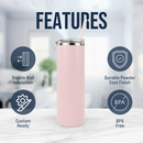 20oz POWDER COATED SKINNY TUMBLER: Hot Pink - Buenz Gifts