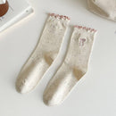 Rufia - Embroidered Bow Mid-Calf Socks: Black / One Size - Buenz Gifts
