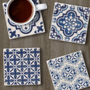 Blue & White Assorted Image Tumbled Tile Coaster 4 Pack