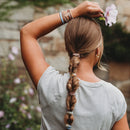 "Bloom" Maroon and Pink with Pressed Flowers Hair Tie Bracelets: Large - Buenz Gifts