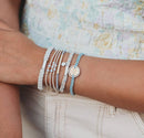 "Wonder" Soft Creams and Blues with Pearls and Gold Hair Tie Bracelets: Medium - Buenz Gifts