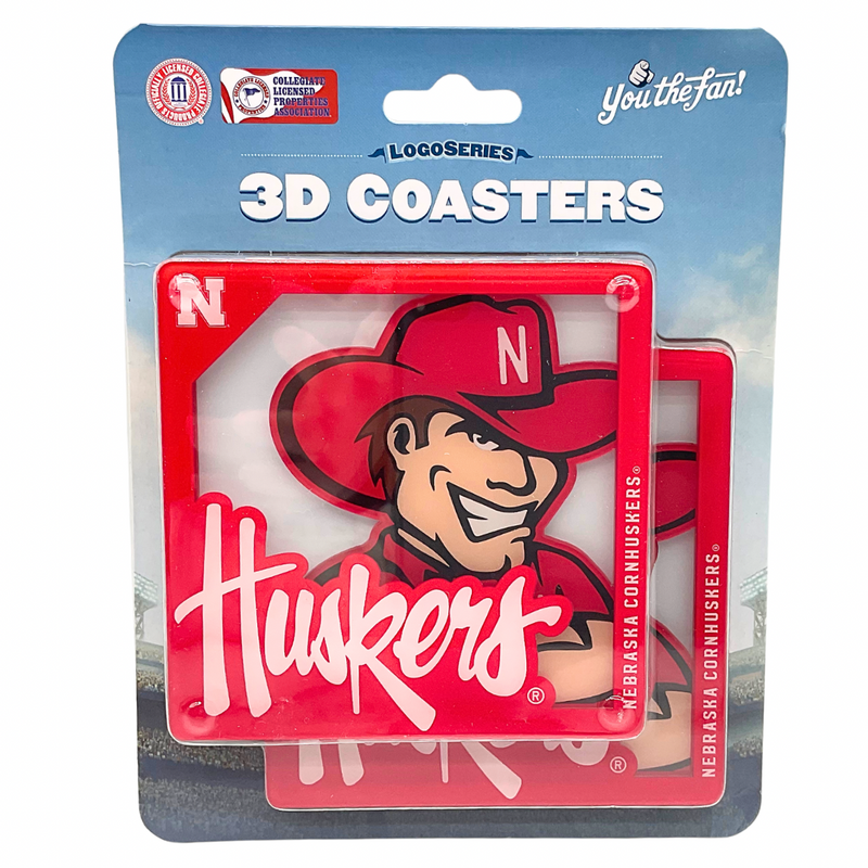 3D Husker 2 Piece Coaster Set