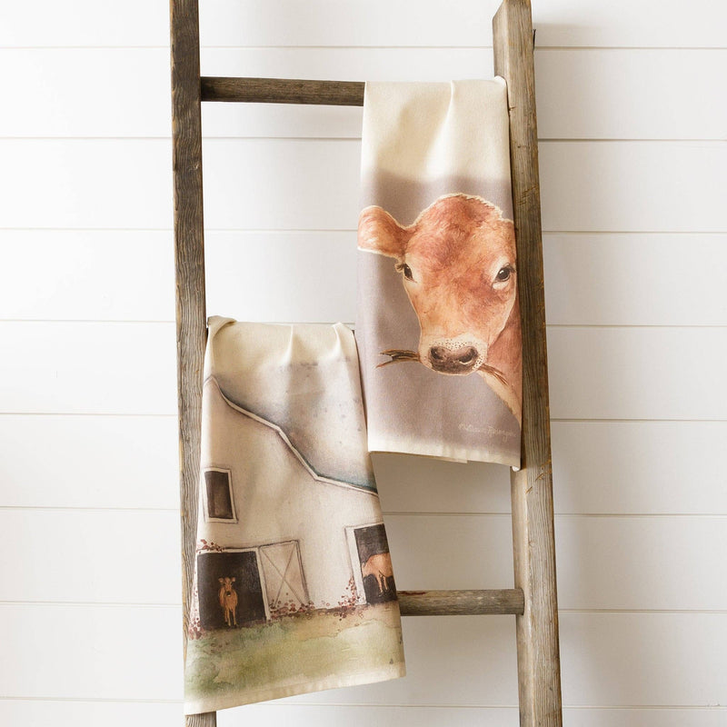 Grazing Cow & Barn tea towel 2pk - Triplette