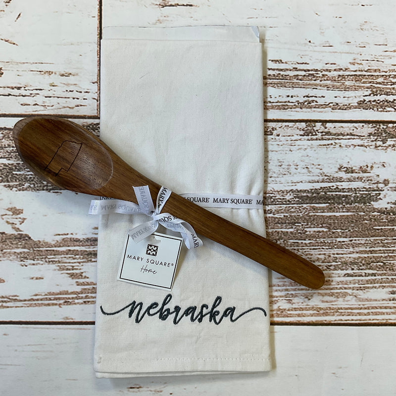 Nebraska Tea Towel & Wood Spoon - Buenz Gifts
