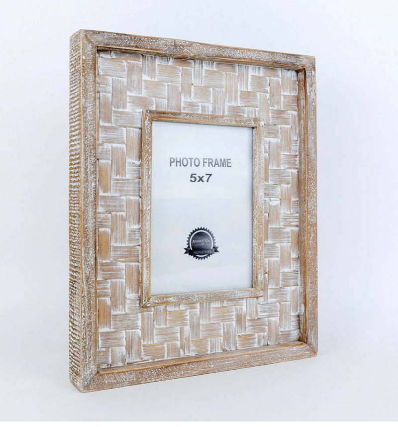 White-Washed Bamboo Weave Photo Frame (5”x 7”) - Buenz Gifts