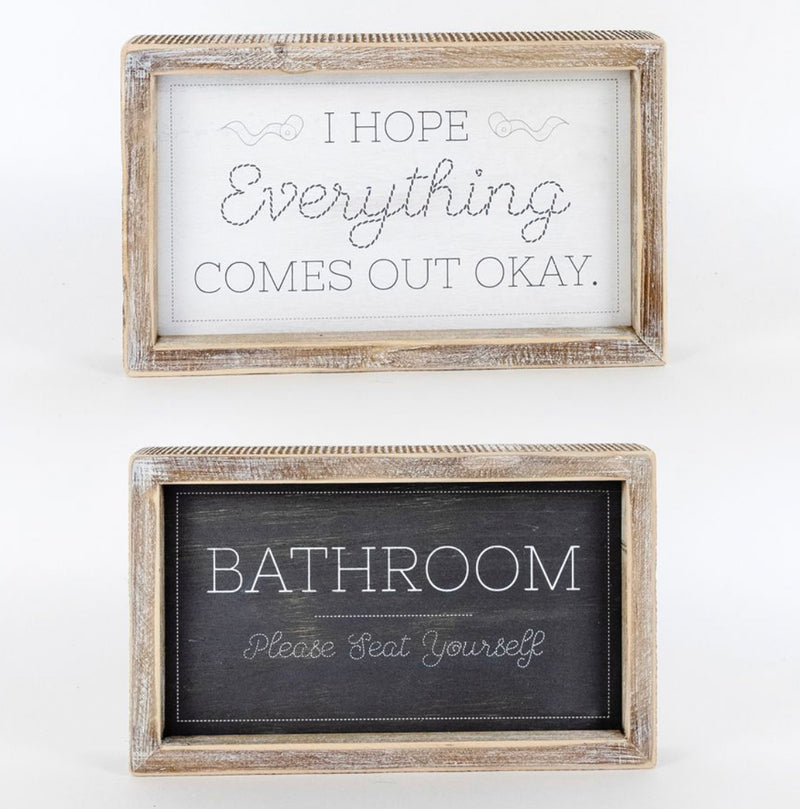Hope/Seat Reversible Wood Frame Bathroom Sign