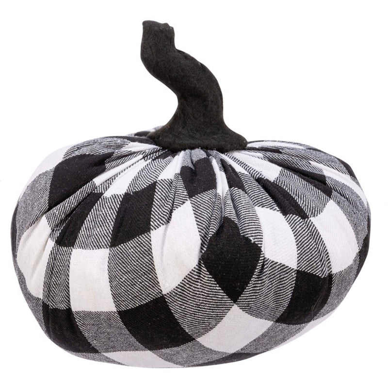 PBK Black & White Plaid Stuffed Pumpkin Decor