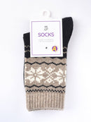 Rufia - Thickened Snowflake Patterned Mid-calf Socks: Black - Buenz Gifts