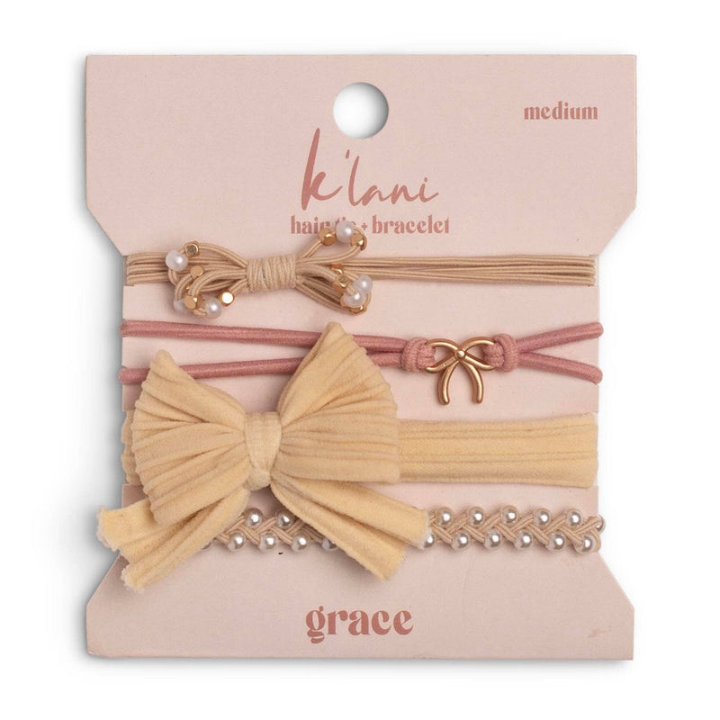 "Grace" - Pearls, Gold and Bows Hair Tie Bracelets