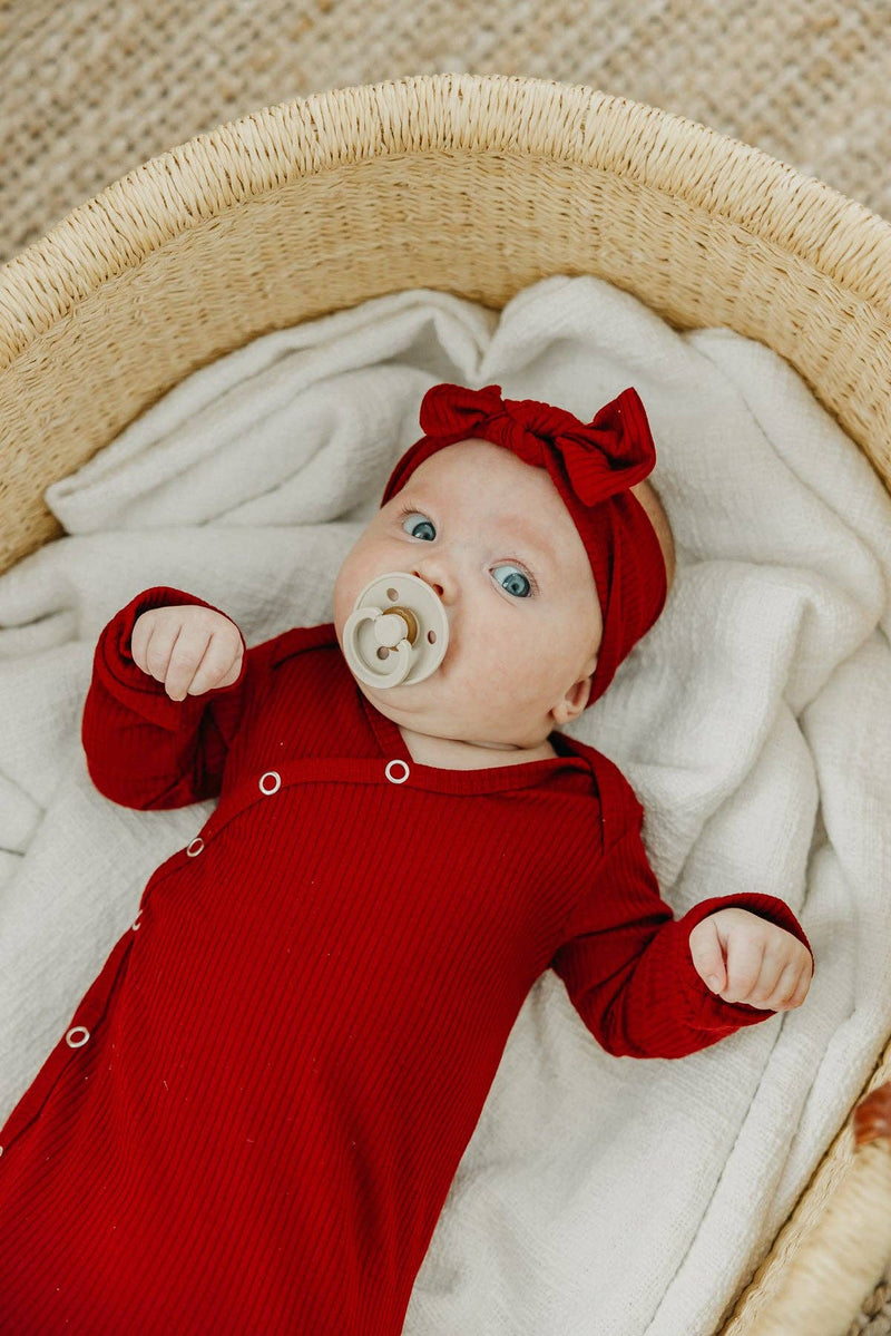 Knit Headband Bow - Cranberry