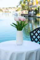 Tulip Faux Arrangement in White Ribbed Ceramic Vase: WHITE