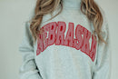 RED GINGHAM NEBRASKA APPLIQUE - GREY MOCKNECK *CUSTOMIZABLE*: 2XL - Buenz Gifts