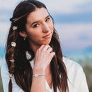 "Wonder" Soft Creams and Blues with Pearls and Gold Hair Tie Bracelets: Medium - Buenz Gifts