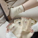 Rufia - Embroidered Bow Mid-Calf Socks: Black / One Size - Buenz Gifts