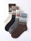 Rufia - Thickened Snowflake Patterned Mid-calf Socks: Black - Buenz Gifts