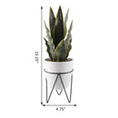 Faux Snake Plant in White Ceramic Pot with Metal Stand