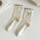 Rufia - Embroidered Bow Mid-Calf Socks: Black / One Size - Buenz Gifts