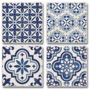 Blue & White Assorted Image Tumbled Tile Coaster 4 Pack