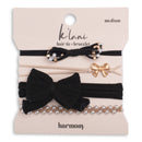 "Harmony" Pearls & Bows in Black & Cream Hair Tie Bracelets: Large