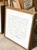 The Blessing: May His Presence Go Before You and Behind You: White / Dark Walnut / 13x13"