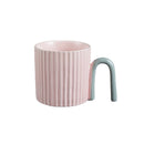Pink Modern Ribbed Ceramic Mug with Arch Handle
