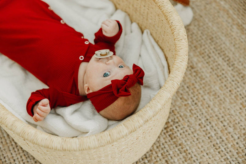 Knit Headband Bow - Cranberry