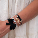 "Harmony" Pearls & Bows in Black & Cream Hair Tie Bracelets: Medium