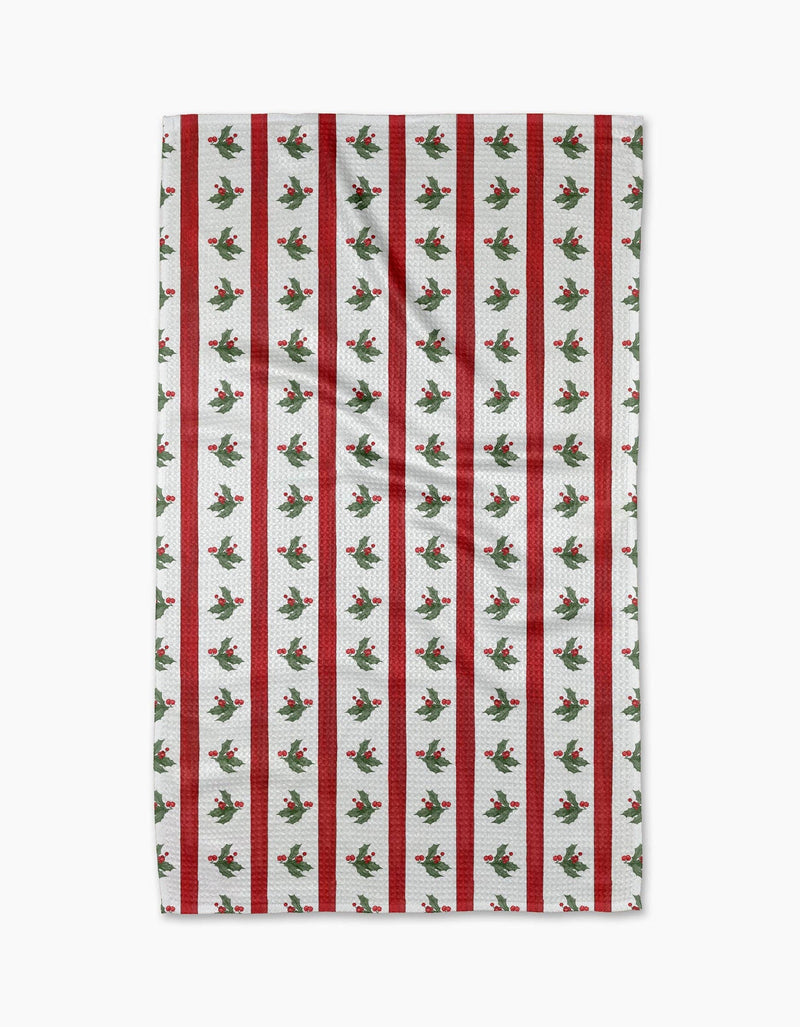 Christmas Holly Stripe Tea Towel