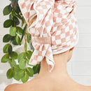 Extra Large Quick-Dry Hair Towel Wrap- Terracotta Checker - Buenz Gifts